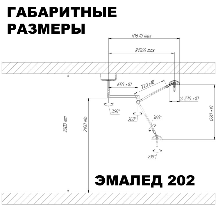 Светильник медицинский потолочный «ЭМАЛЕД 202» - Габаритные размеры Светильник медицинский потолочный «ЭМАЛЕД 202» - Габаритные размеры
