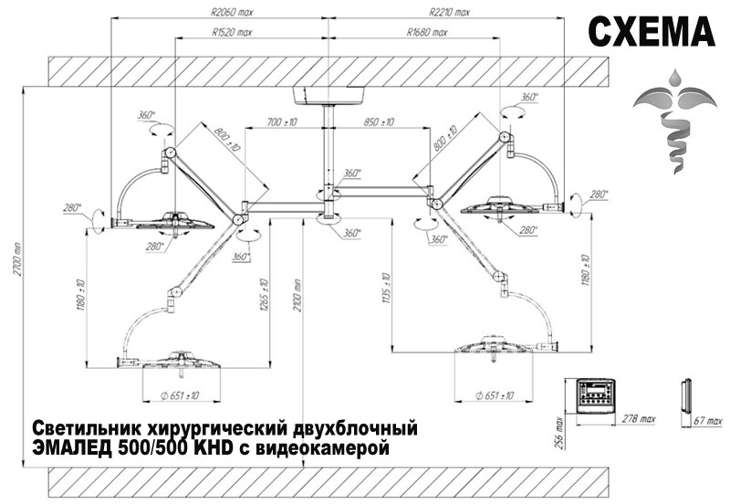 Светильник хирургический двухблочный ЭМАЛЕД 500/500 KHD с видеокамерой - Схема